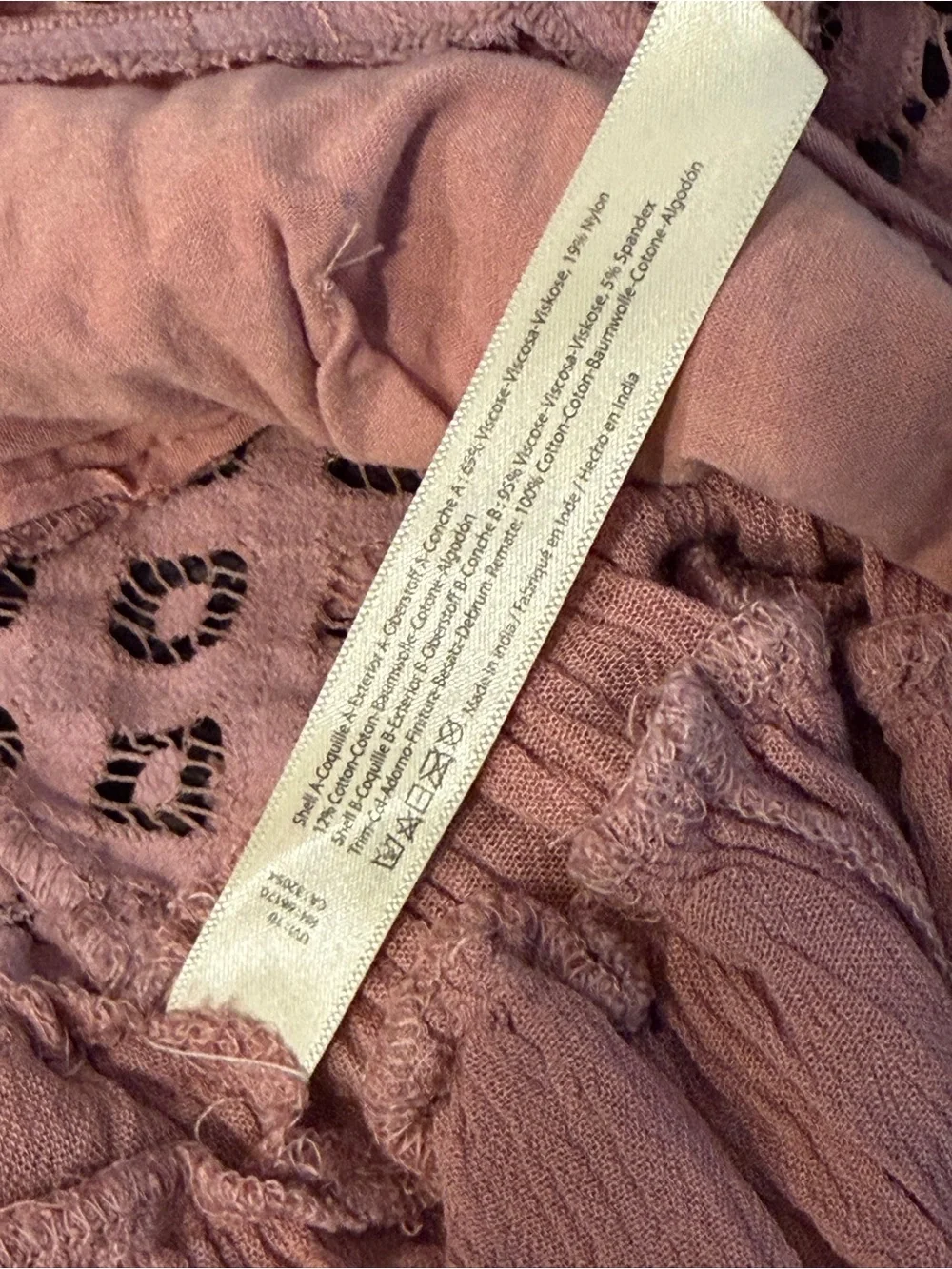 NWT Free People Adella Mauve Lace and Ruffle Top